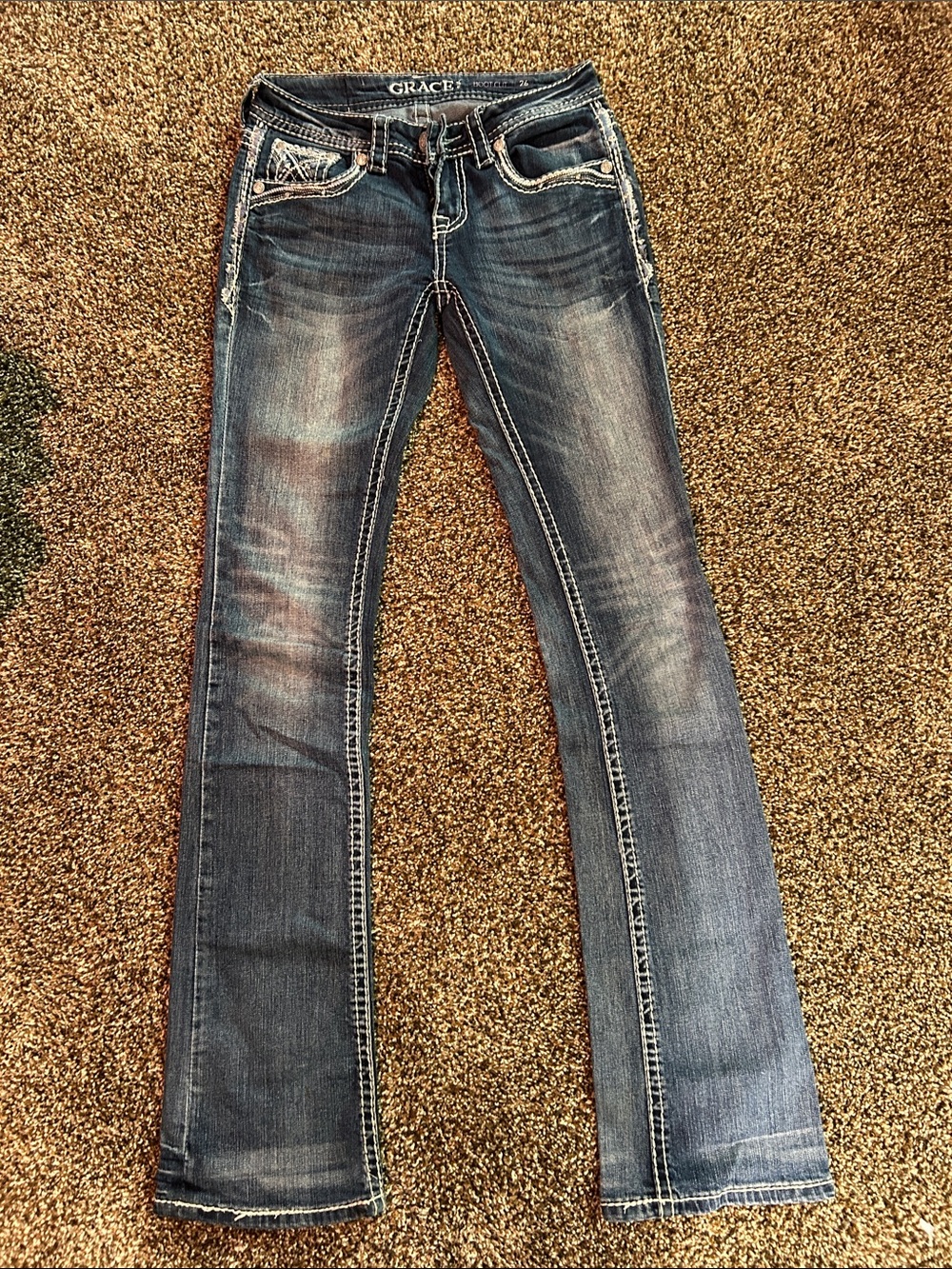 Grace in LA Women's Medium/Dark Blue Bootcut Jeans with Contrast Stitching